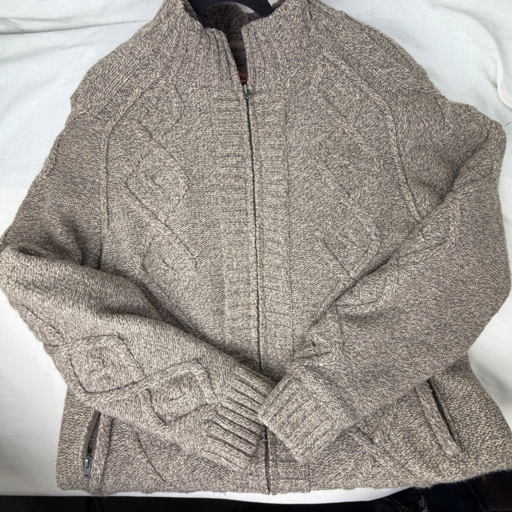 Vintage Style Grandpa Core Sherpa Lined Knit Zip Jacket Hawke & Co  XL